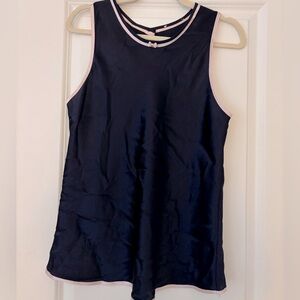 Vintage Navy Blue Satin camisole with Pink Trim Pink Bow